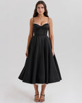 Selene | Midi Dress in Duchess Satin with Corset and Voluminous Tulle